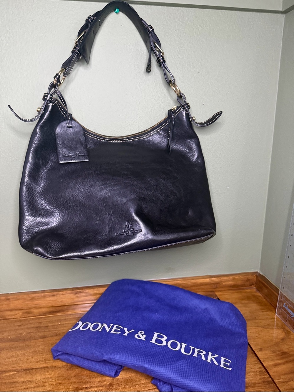 Dooney & Bourke Black Leather Shoulder Hobo with Branded Tag